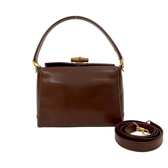 GUCCI Authentic Brown Leather Bamboo Shoulder Bag